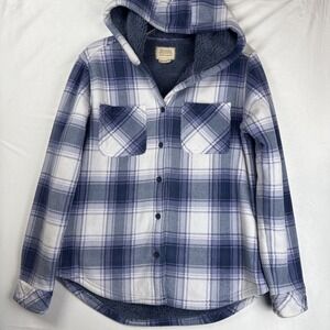 Boston Traders Jacket Womens Small Plaid Sherpa Lined Hooded Flannel Shacket